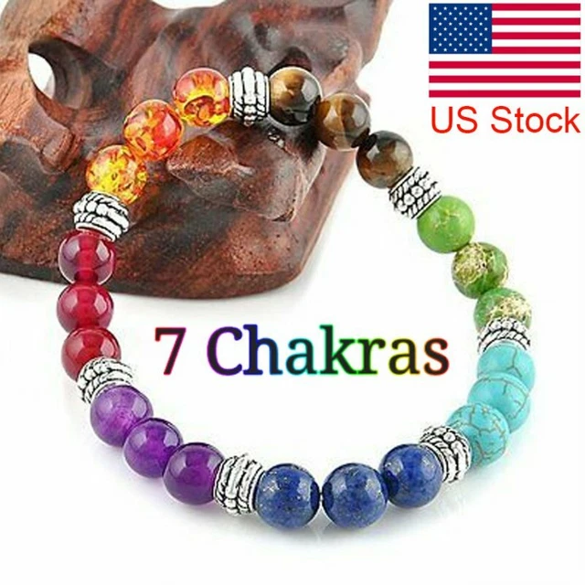 7 Chakra Braided Natural Stone Beads Bracelet Yoga Healing Bangle Women Jewelry