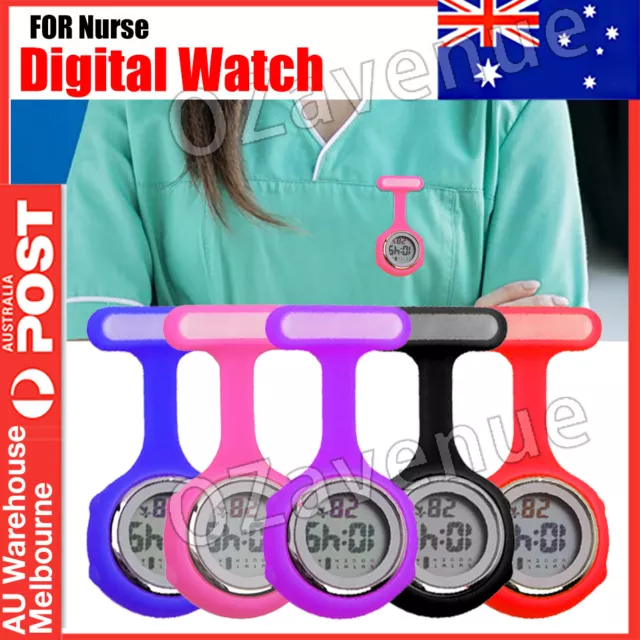 Silicone Electronic Nurse Watch Brooch Tunic Fob Nursing Nurses Pendant Clip AU