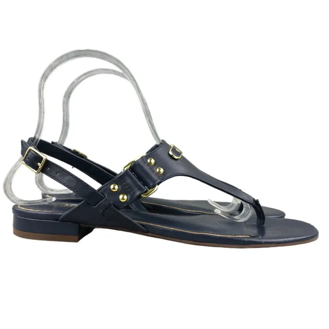 LRL Ralph Lauren Women's Size 7.5B Valinda Blue Gold Leather Flat Thong Sandals