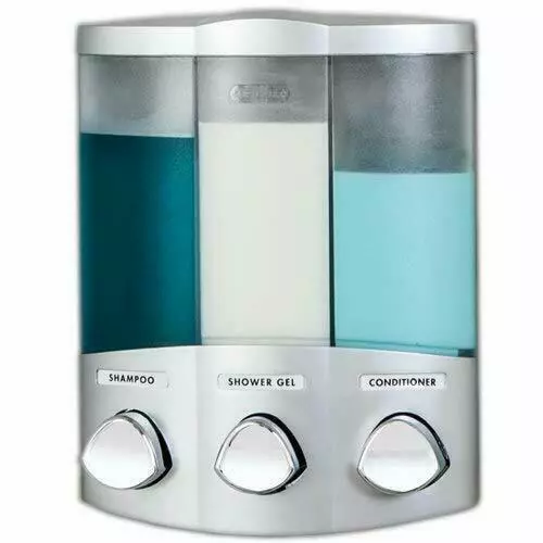 Aviva Trio Soap Shampoo Dispenser Matt Satin-Silver 3 chambers, no screws needed