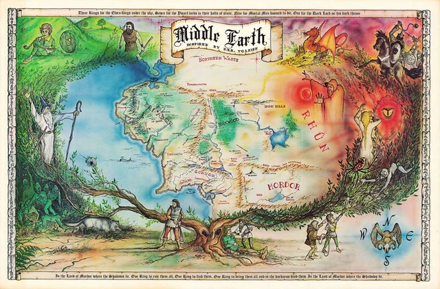 PICTORIAL MAP OF Middle Earth Wall Art LOTR 11x16 Fantasy Wall Art ...