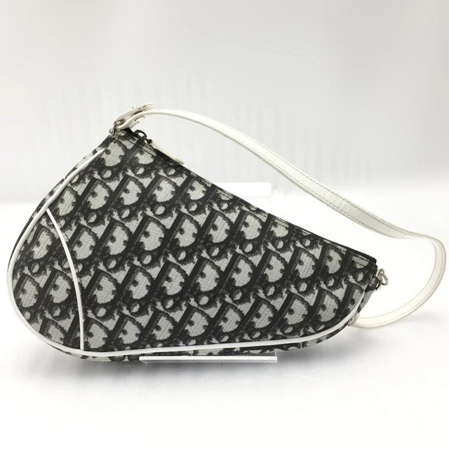 Christian Dior Trotter Saddlebag CM0074 Black x White Vintage PVC Enamel Leather