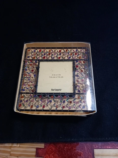 Pier 1 Imports Multicolor Beaded Metal Frame 3"x 3" Desktop Picture Frame BOXED