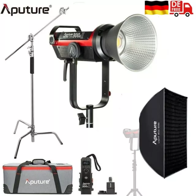 Luz de video LED Aputure LS C300d II montaje en V + tira softbox + soporte C de acero inoxidable