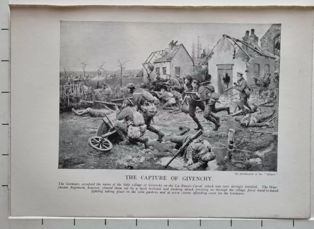 1918 Ww1 World War I Print - The Capture Of Givenchy Manchester Regiment