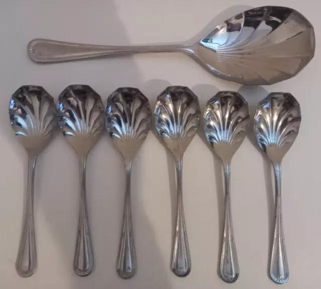 Sheffield Stainless Chromium Plate - 6x Dessert Spoon, Serving Spoon - Scalloped