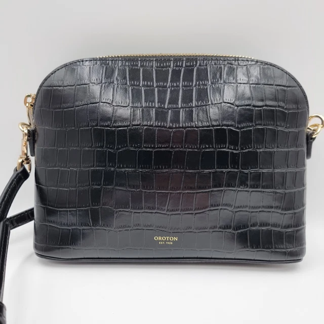 OROTON INEZ BLACK Genuine Leather Texture Slim Crossbody Shoulder