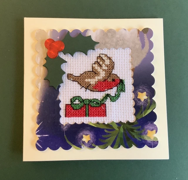 Qualitativ hochwertige handgefertigte Robin Cross Stich Weihnachtskarte