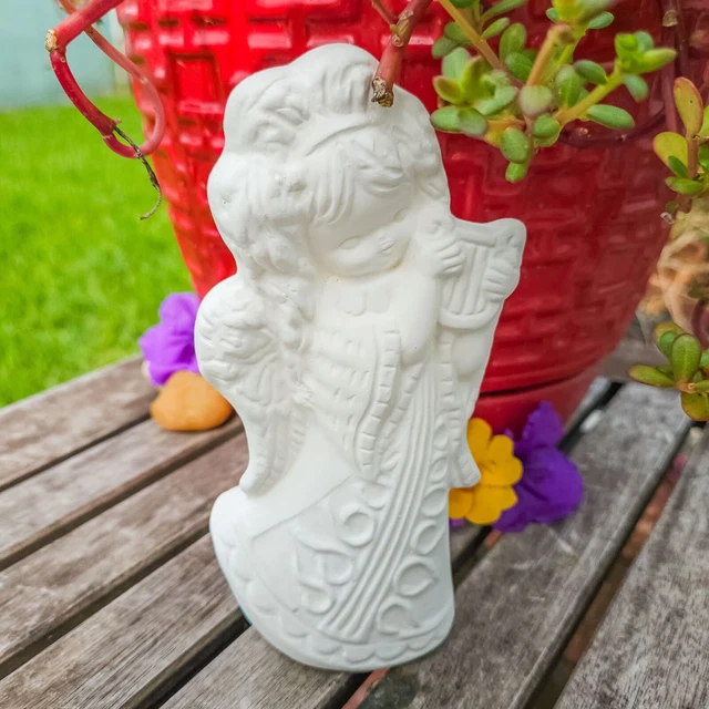Angel Girl con Arpa 6" EN STOCK Bisque de Cerámica Listo para Pintar Cerámica