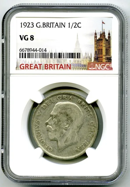 1923 Great Britain King George V Silver 1/2 Crown Ngc Vg 8 - Very Good  Km# 835