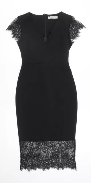 ASOS Womens Black Polyester Pencil Dress Size 8 V-Neck Zip - Lace trim