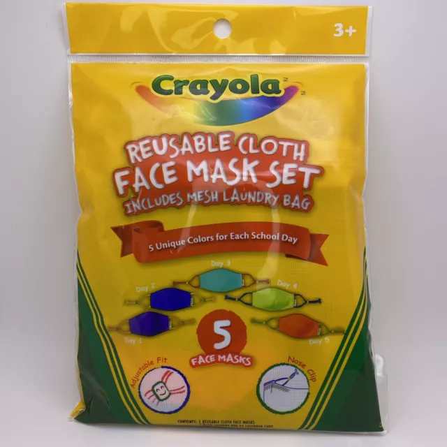 Crayola Kids Reusable Cloth Face Mask Set - 5 Multicolor Masks & Mesh Wash Bag