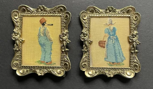 PAIR Vintage Gold Brass CHERUB Antique PICTURE  Frames Hollywood Regency METAL