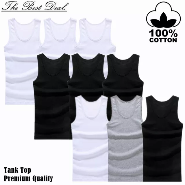 3-12 Packs Mens 100% Cotton Tank Top Wife Beater A-Shirt Undershirt Ribbed  Black 