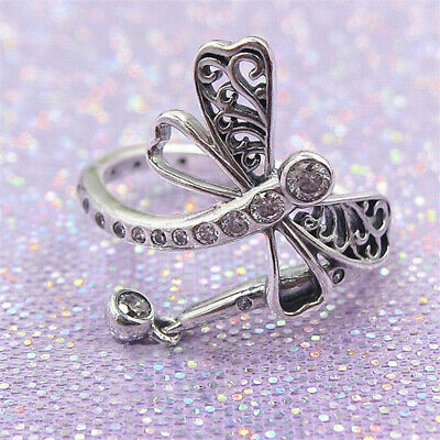 Authentic 100% 925 Sterling Silver Dreamy Dragonfly Clear CZ Ring Size 5 6 7 8 9