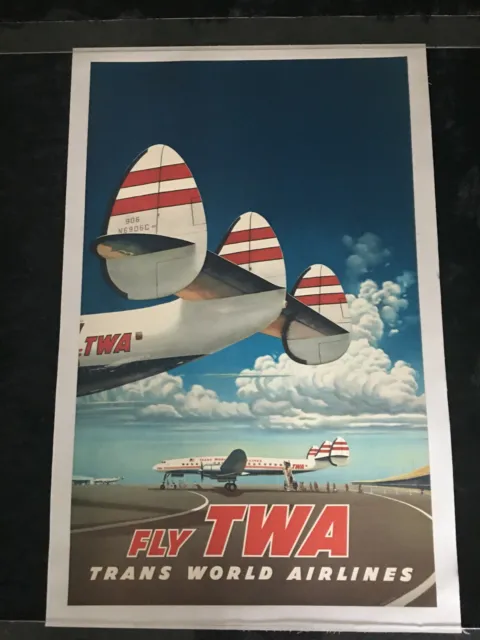 Original Frank Soltez 1955 "Connie!" FLY-TWA   Trans World Airline Travel Poster
