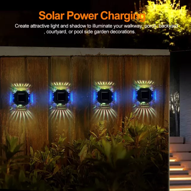 4X SUPER BRIGHT SOLAR POWERED DOOR FENCE WALL LIGHTS LED OUTDOOR GARDEN LAM Neu