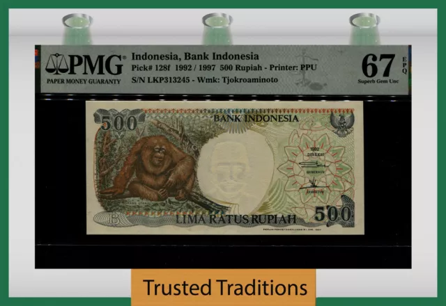 TT PK 128f 1992 / 1997 INDONESIA 500 RUPIAH PMG 67 EPQ SUPERB GEM UNC NONE FINER