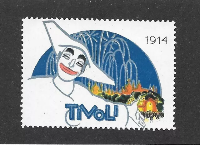 Vintage Poster Stamp Label 1914 Copenhagen Denmark TIVOLI GARDENS clown