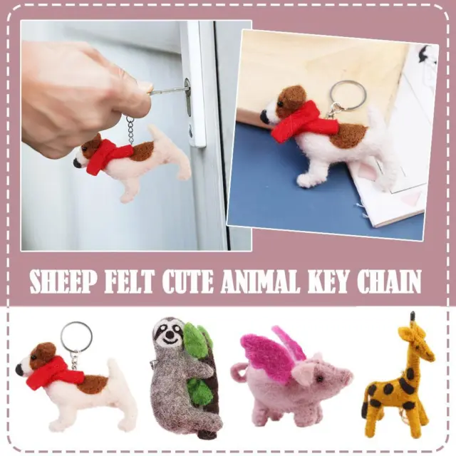 Animal Felt Handmade Chain Keyring Gift Wool Fluffy New V5S9
