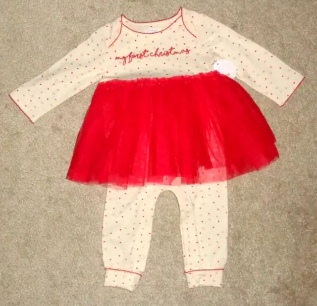 Mudpie Baby Girls My First Christmas Romper Tulle Overlay Size 3-6 Months