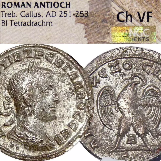 TREBONIANUS GALLUS. Tetradrachm. NGC Choice VF RARE Prieur 673. Eagle Roman Coin