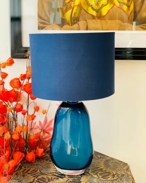 Hand Blown Art Glass Dark Blue Cased Sculptural Table Lamp (shade not included)