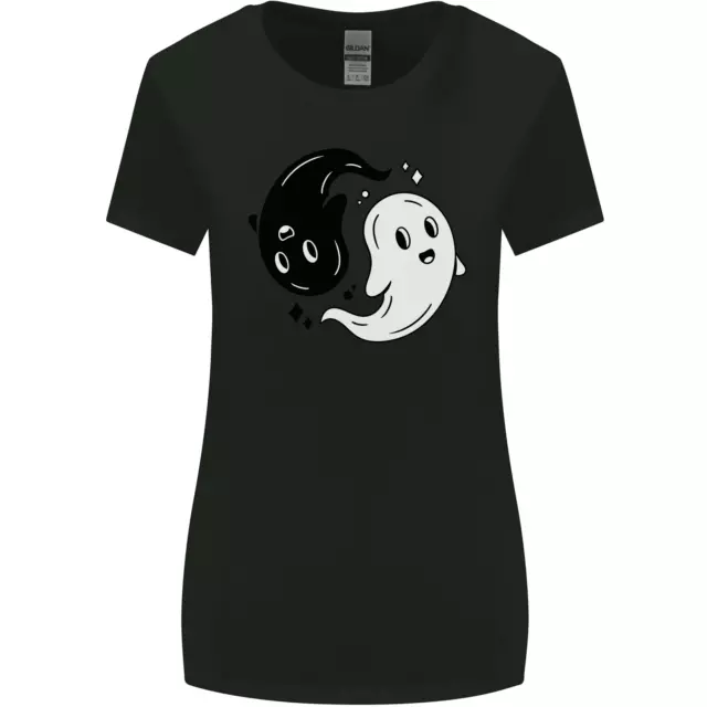 Divertente Halloween Ying Yang Ghosts Donna più Ampia Taglio T-Shirt