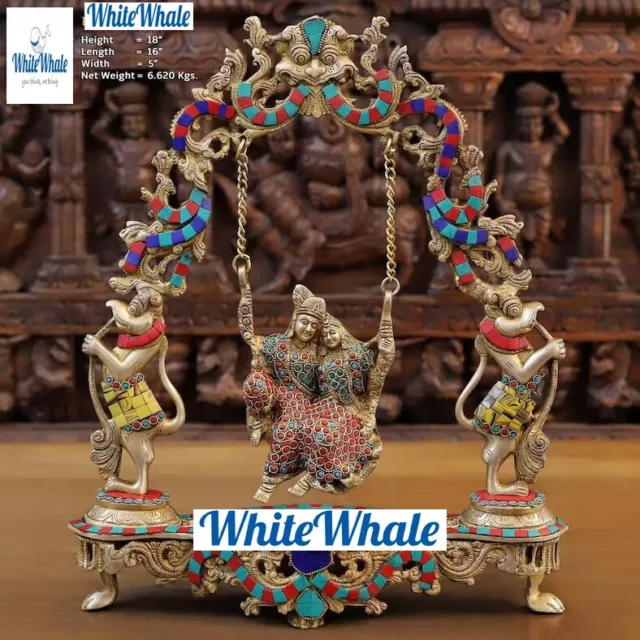 Whitewhale Lord Radha Krishna Sitting on Jhoola/Swing Bras Statue Home Decor