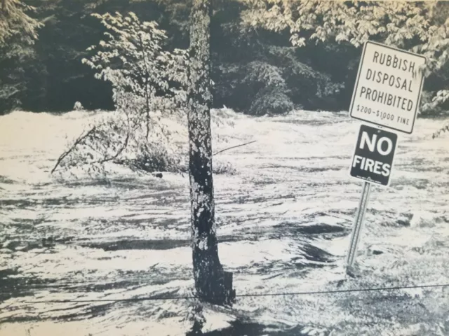 '84 11"x8" PRESS WIREPHOTO.MAY 31,SIGNS NEARLY WASHED AWAY BY FLOOD AT OTIS,MASS 2