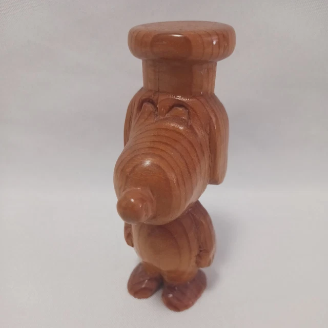 VINTAGE Snoopy with Hat Wood Statue Figurine Hand Carved Wooden 4" Tall