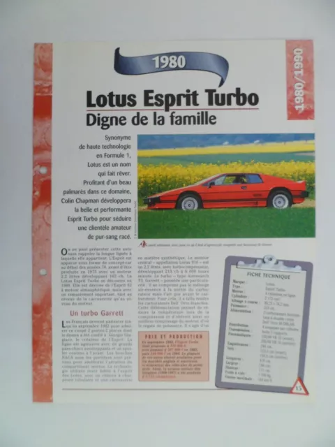 Carte Fiche Auto Lotus Esprit Turbo 1980 (15-16)