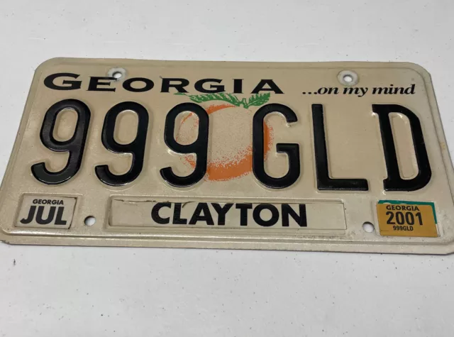 Georgia...On My Mind GA License Plate 2000 Vintage Clayton County 999 GLD