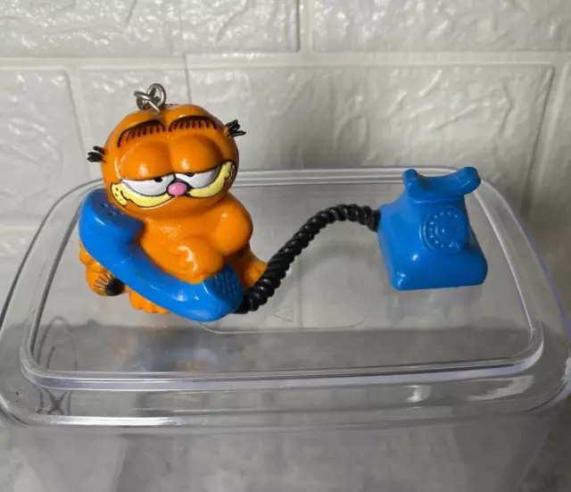 Vintage Garfield With Blue Telephone Keyring 2.5" Collectable Figure Retro