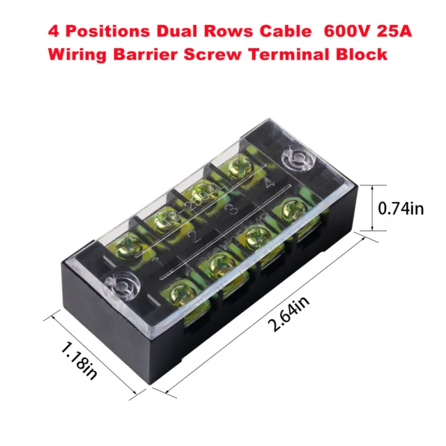 600V 25A Dual Row Covered Electric Barrier Screw Fixed Terminal Block 4 Position