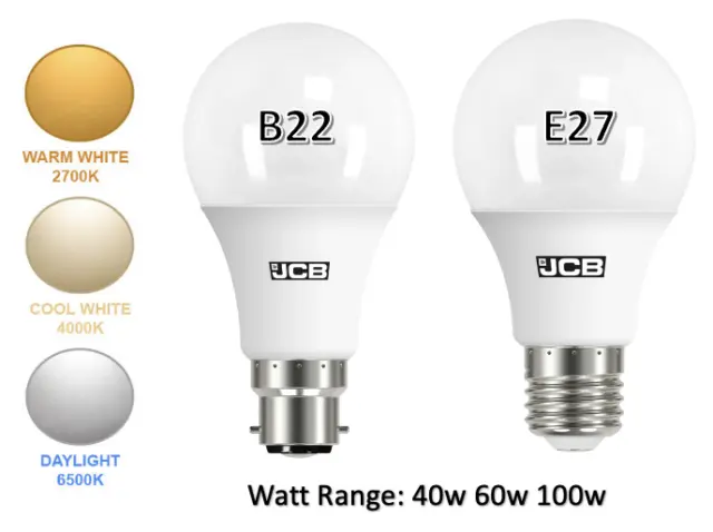 JCB GLS B22 E27 Light Bulbs Daylight 40w 60w 100w LED Globe Bayonet Screw