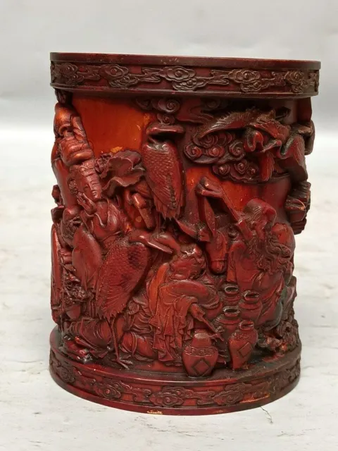 Chinese Natural Boxwood Hand-carved Exquisite Pine tree Brush Pot 21449