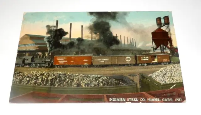 Indiana Steel Co Plant Gary IN  Coal Cars Railroad Yard 1910 Postcard