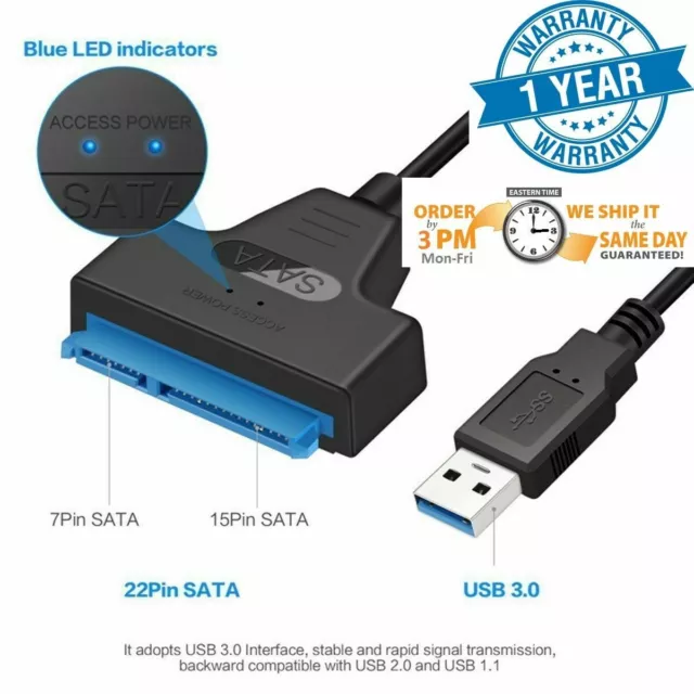 Cavo Adattatore USB 3.0 A SATA 7+15 Pin &ndash; Per HDD/SSD 2.5/3.5 Con Alimentazione Y