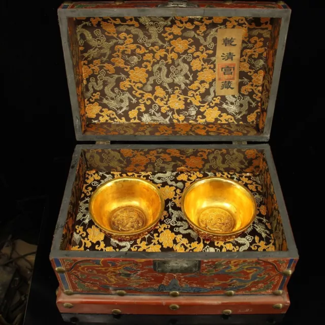 14.8" China ancient the Qing dynasty Inlaid gemstone Gilding a pair bowl