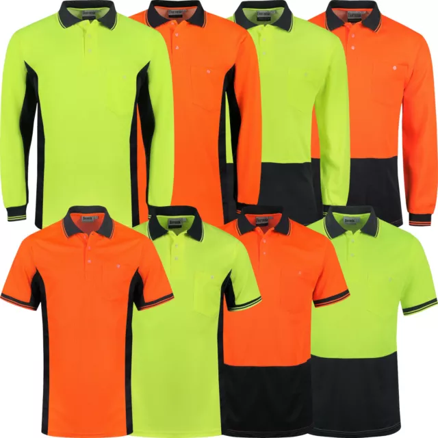 Mens Hi Viz Polo Shirt Short & Long Sleeve High Visibility Safety Work Vis Top