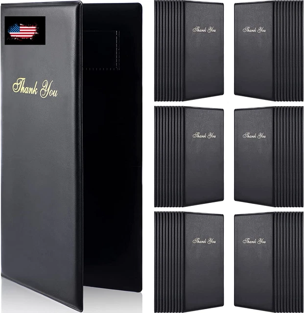 30PCS Restaurant Check Presenters Guest Check Card Holder Black with Gold Thank