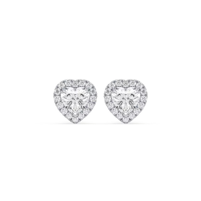 Heart Halo Stud Earrings With Lab Grown Diamond In 14K Gold