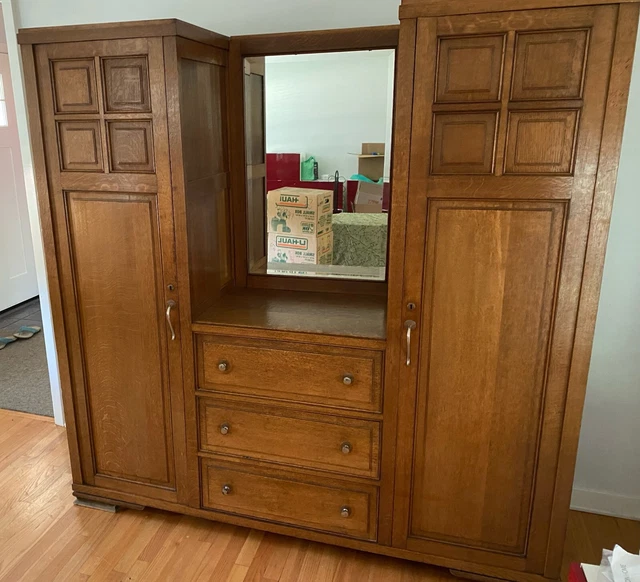 Vintage armoire wardrobe with drawers and mirror