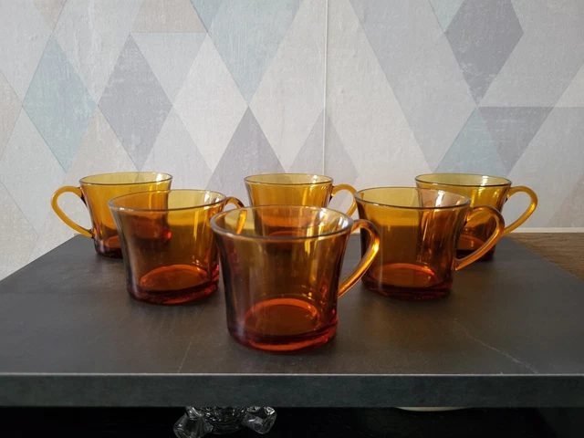 Service à Café Arcopal Vintage Années 60 - 6 Pièces Décor Coquelicots, Verre Blanc, état Correct