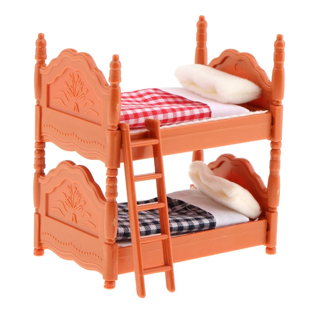 1/12 Scale Dollhouse Miniature Plastic Bunk Beds with Ladder for Doll House Room