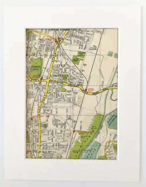 Antique 1940s London Map - Mounted - Colour - EDMONTON, TOTTENHAM
