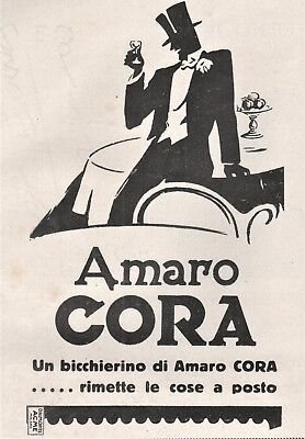 PUBBLICITA' 1928 AMARO CORA BOTTIGLIA DONNA OMBRA BICCHIERINO DALMONTE ACME 
