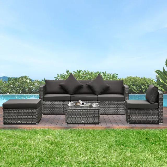 6 Piece Outdoor Patio Rattan Wicker Garden Furniture Sset Sofa Coffee Table