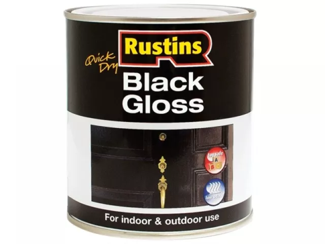 Rustins - Quick Dry Black Gloss Paint Indoor & Outdoor Use - 250ML / 500ML / 1L